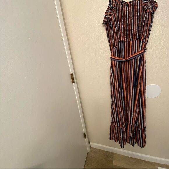 Universal Thread blue stripe smocked boho Square Neck belted Maxi Dress plus XXL - Picture 5 of 12